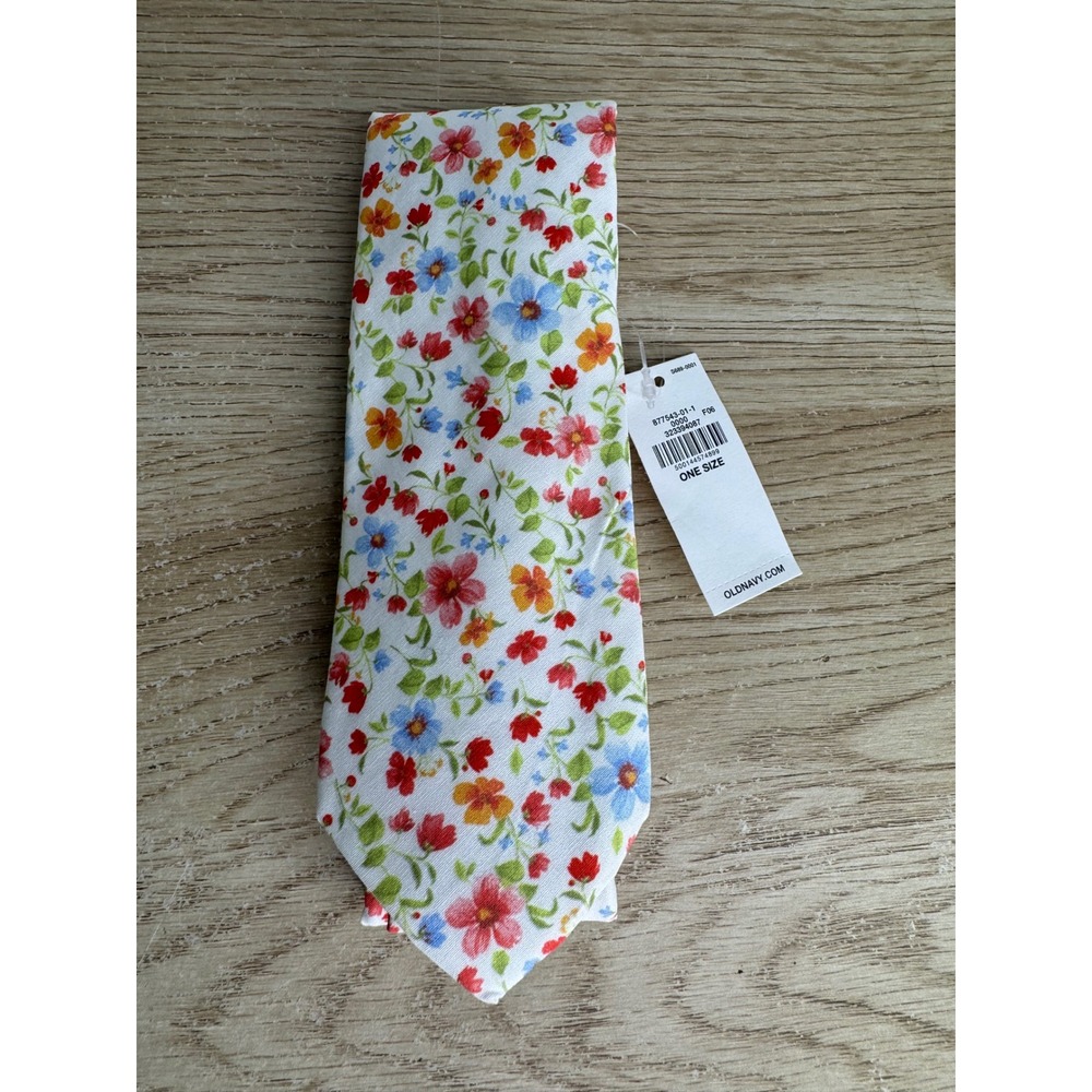 Old Navy Mens Floral Necktie White Multi Color Cotton Micro Flower Print